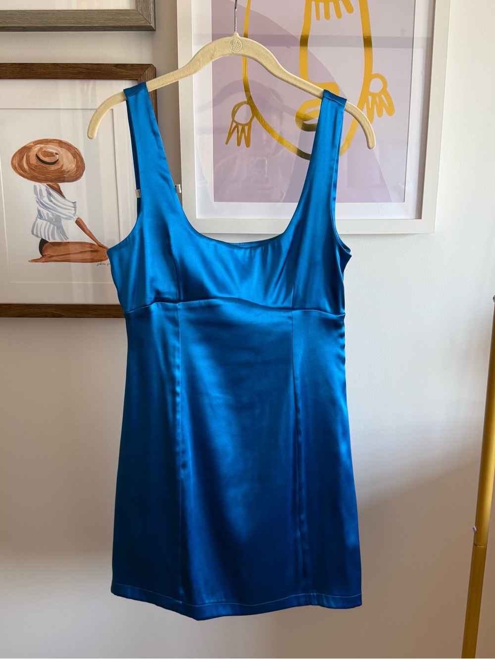 Maeve by Anthropologie Satin Mini Dress in Teal Blue • S